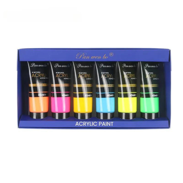 6-Color Acrylic Paint Set – Metallic & Fluorescent, 45ML Bottled Paint for DIY Art & Graffiti