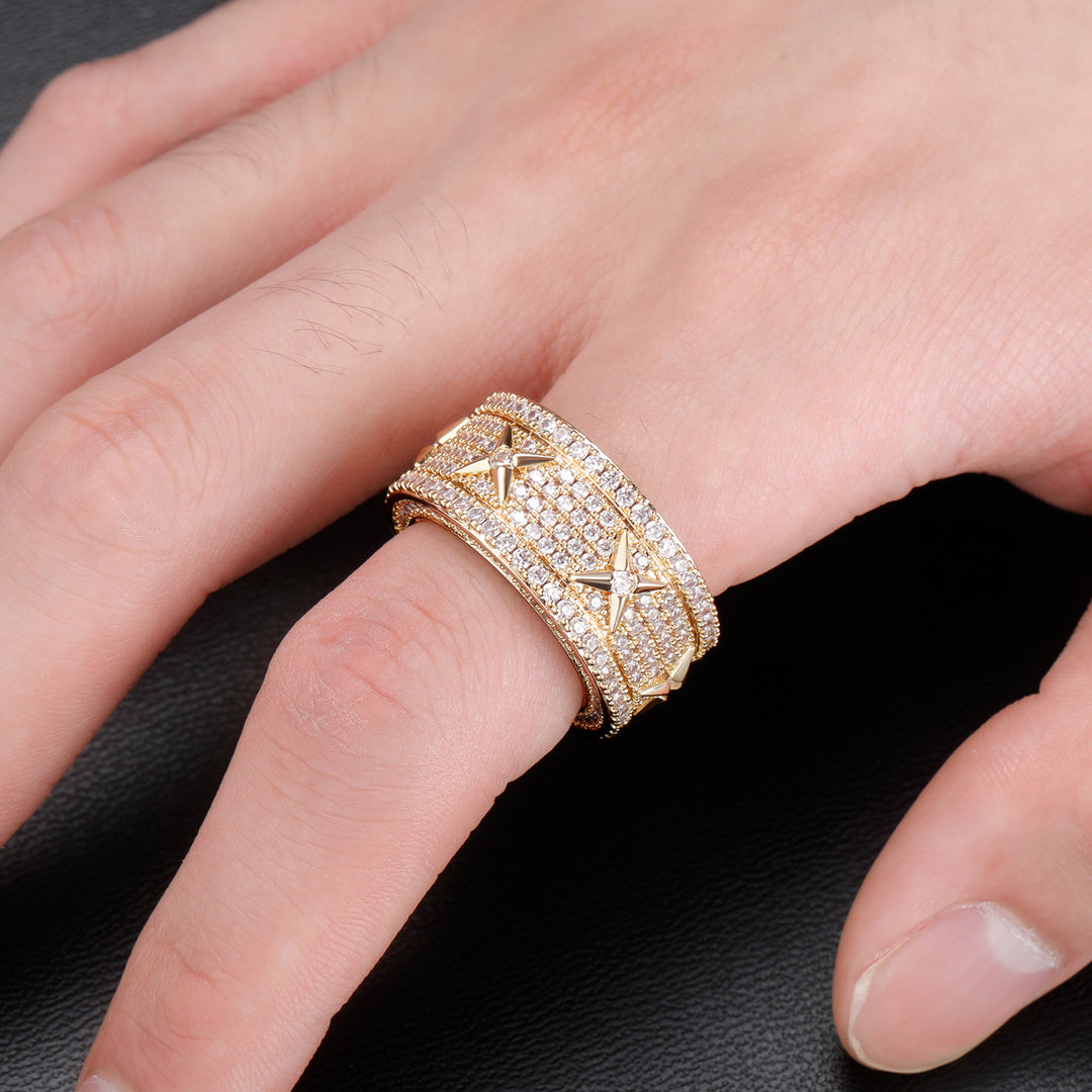 Retro Personality Full Zircon Ring Copper Plated Real Gold