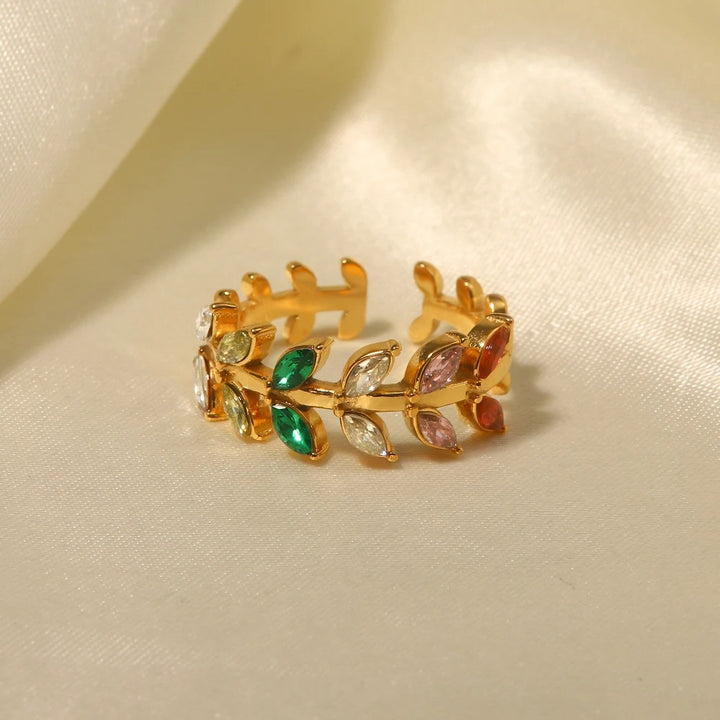 18K Gold Plated Cubic Zirconia Adjustable Leaf Ring