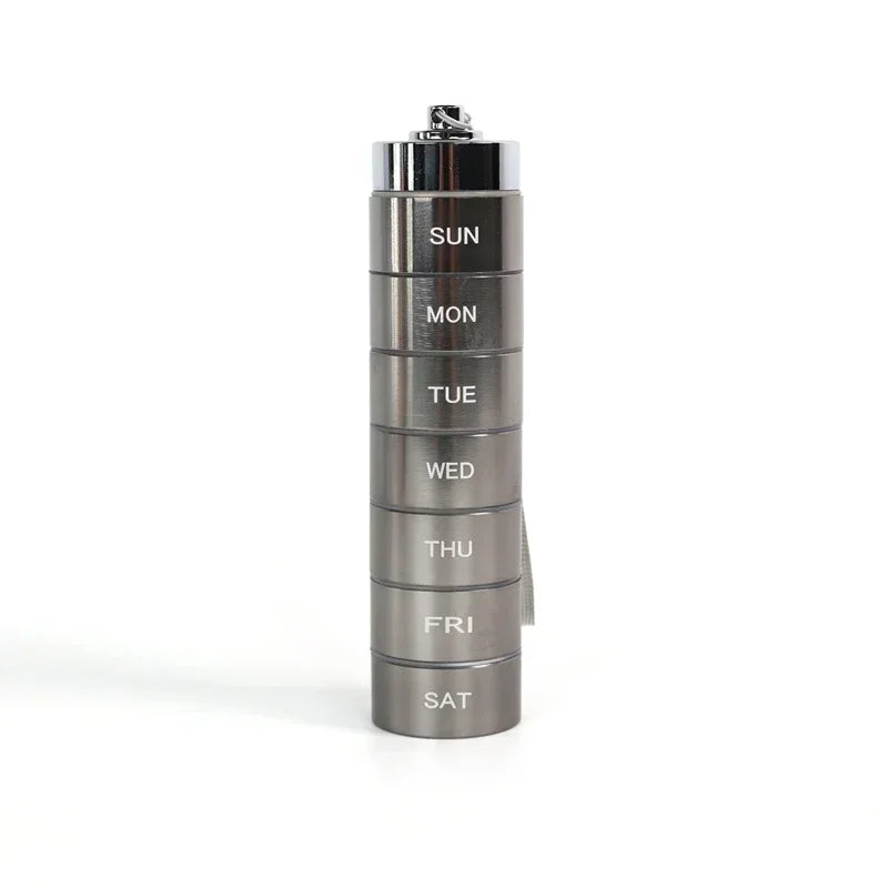 Portable 7 Grids Waterproof Aluminum Pill Box