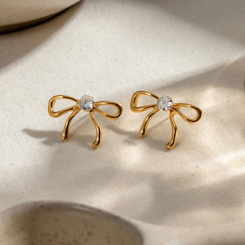 18K Gold Plated Bowknot Earrings with White Zircons