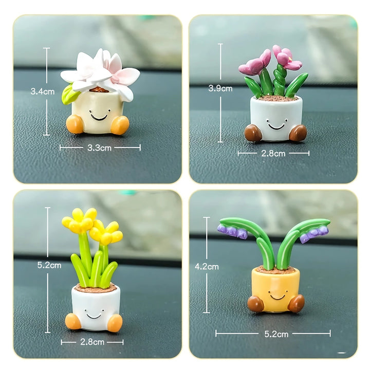 Cute Flower Pot Car Decoration – Cartoon Plant Ornament