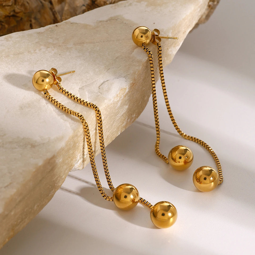 Gold PVD Stainless Steel Round Ball Stud Earrings