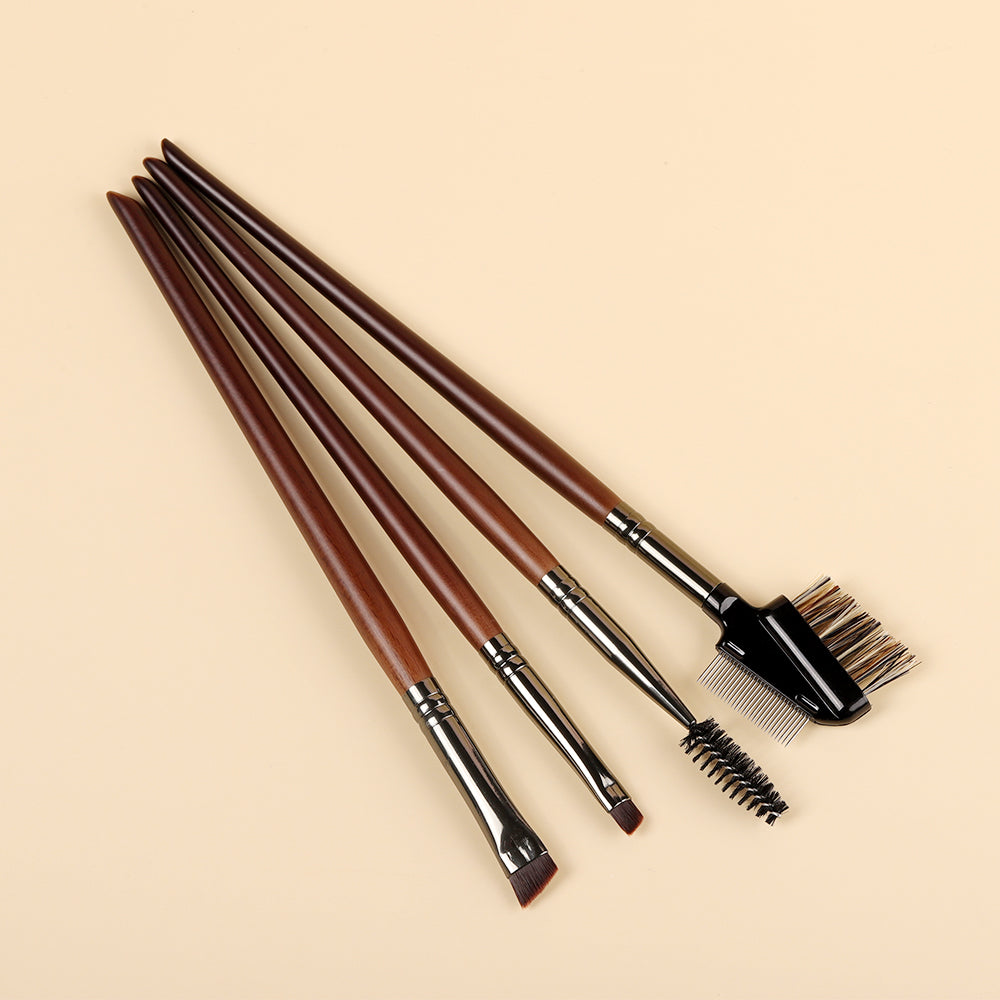 4-Piece Angled Eyebrow and Eyeliner Brush Set with Wood Handle