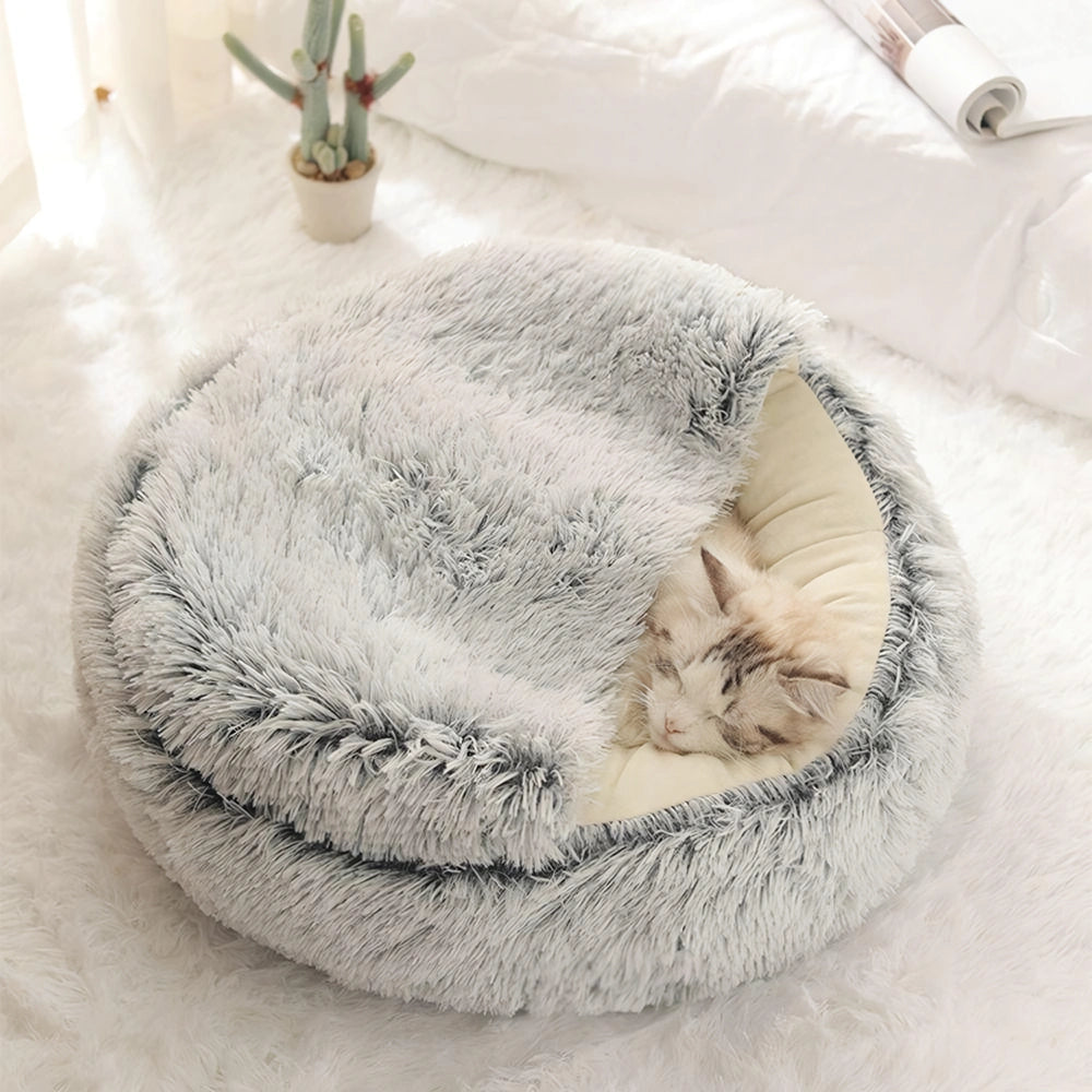 Warm Long Plush Cat Bed