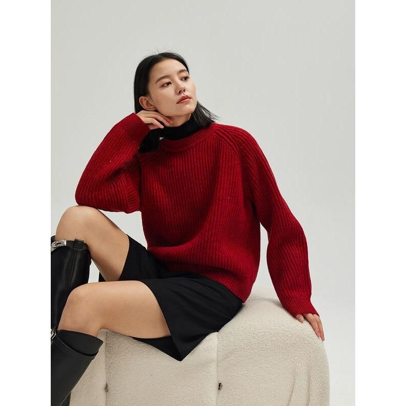 Melange Wool Warm Loose-Fit Pullover