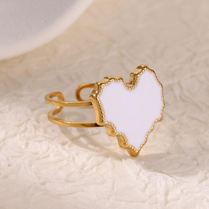 White Enamel Heart Stainless Steel Ring – Trendy, Elegant Jewelry