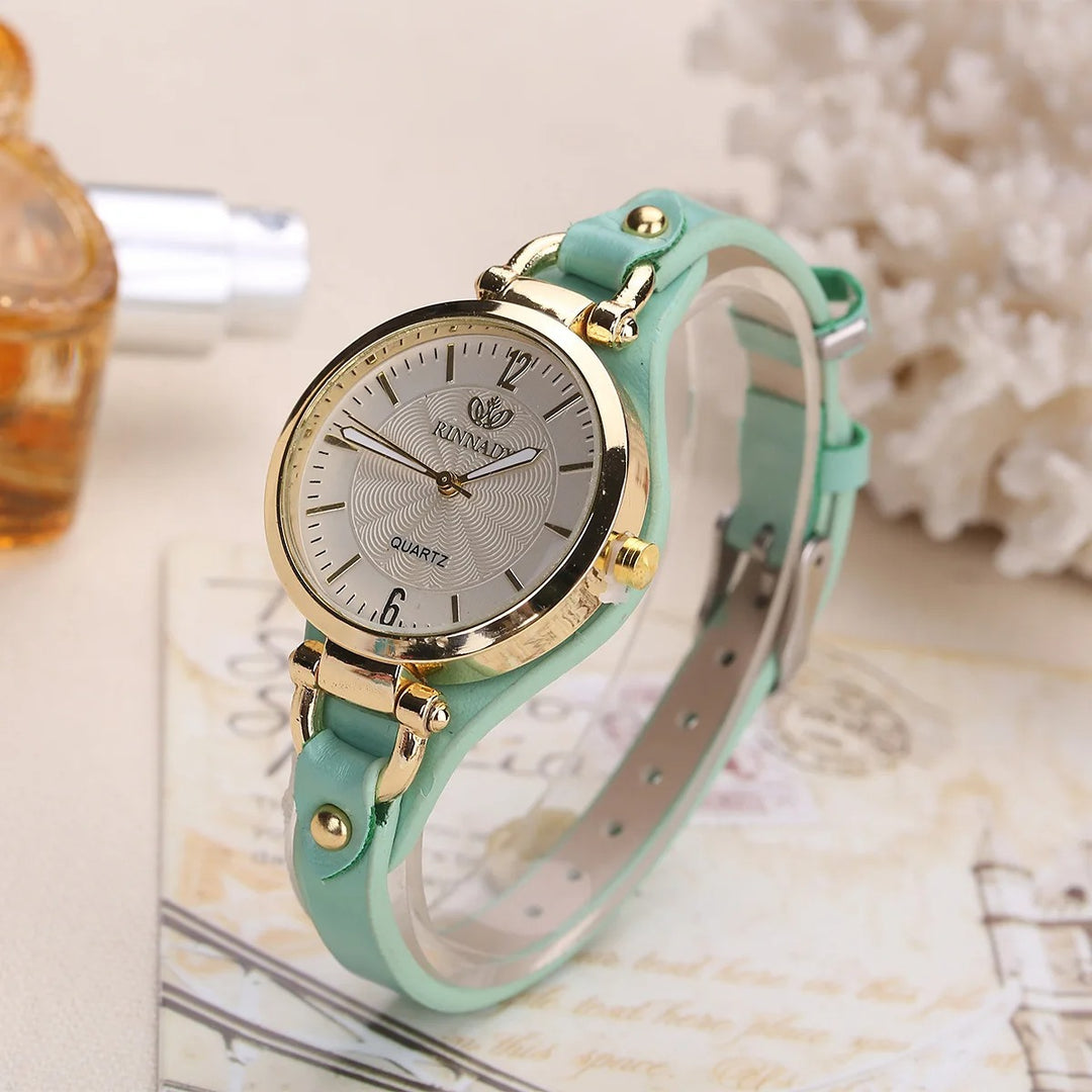 Elegant Leather Strap Quartz Women's Watch - Casual Chic Wristwatch for Everyday Elegance