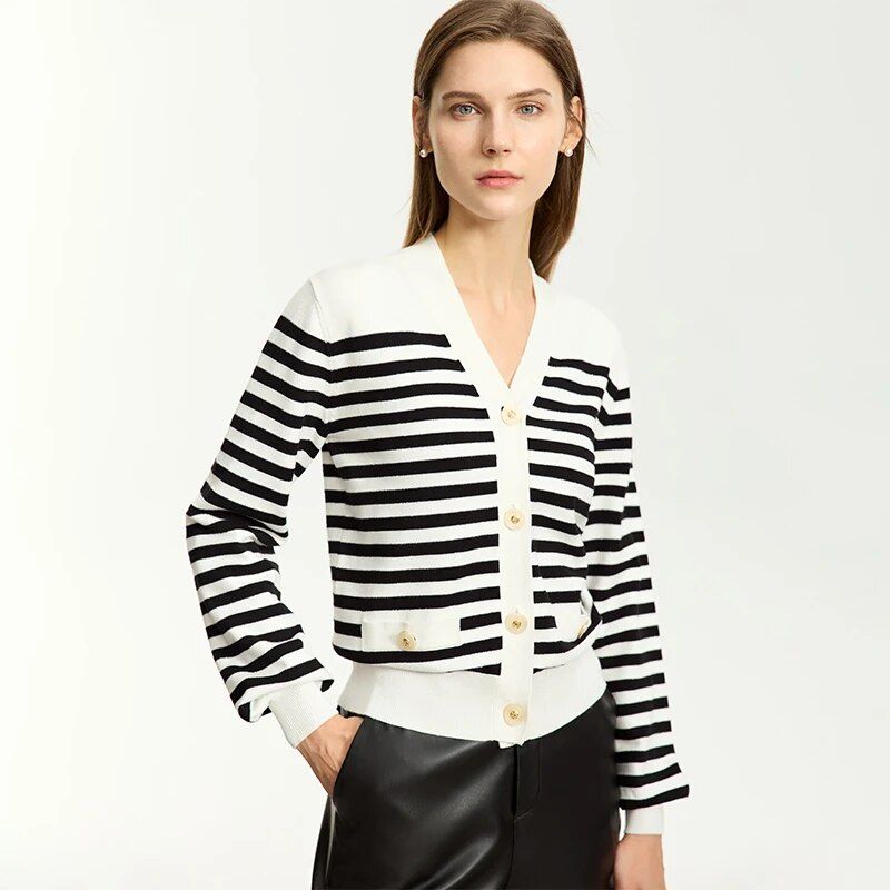 Chic Striped V-Neck Cardigan