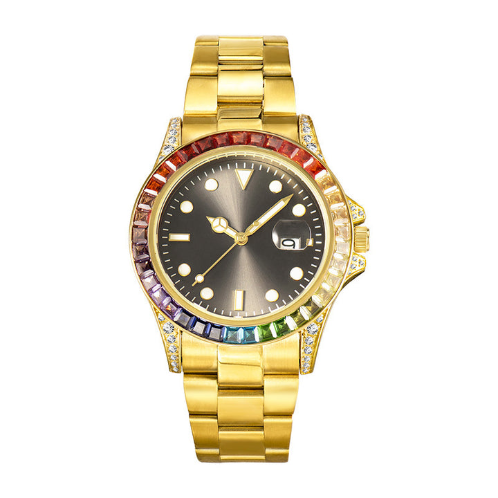 Diamond Colorful Crystals Stainless Steel Luminous Men's Watch