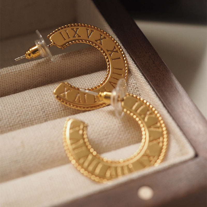 Roman Numeral Ring Shaped Earrings Design Sense