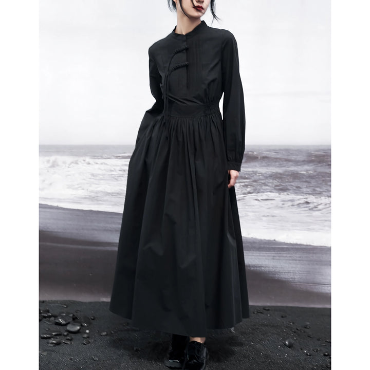 Elegant Autumn Black A-Line Shirt Dress for Women