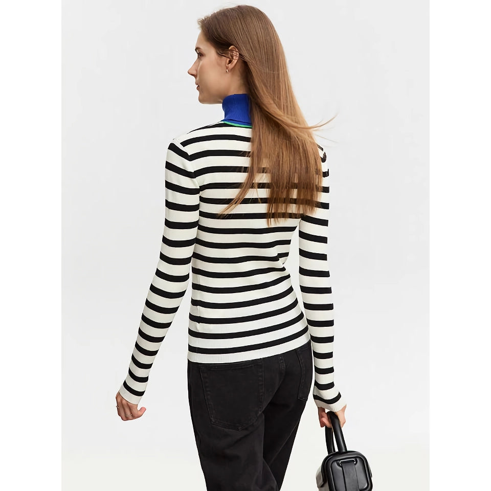 Minimalist Striped Turtleneck Sweater