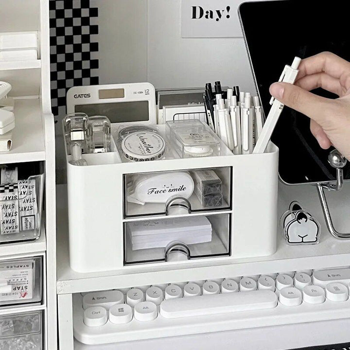 Compact Multifunctional Desk Organizer with Dual Drawers