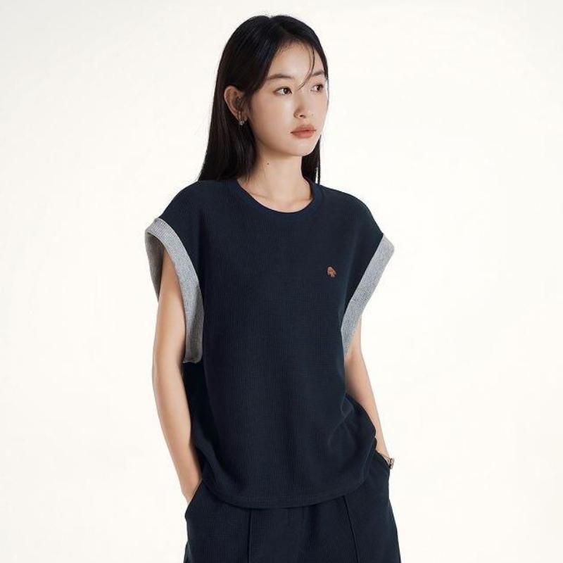 Summer Sleeveless Round Neck Chic Casual Navy Top