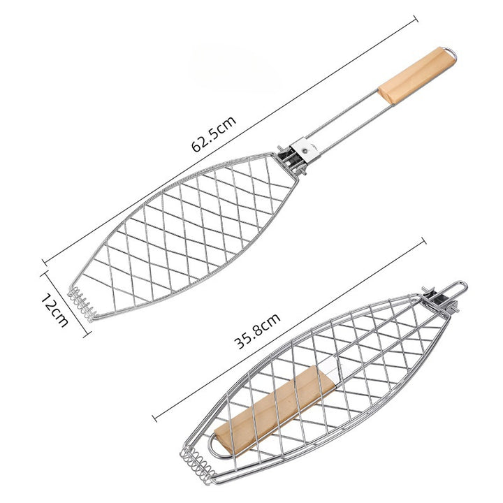 Stainless Steel BBQ Grill Net with Wooden Handle