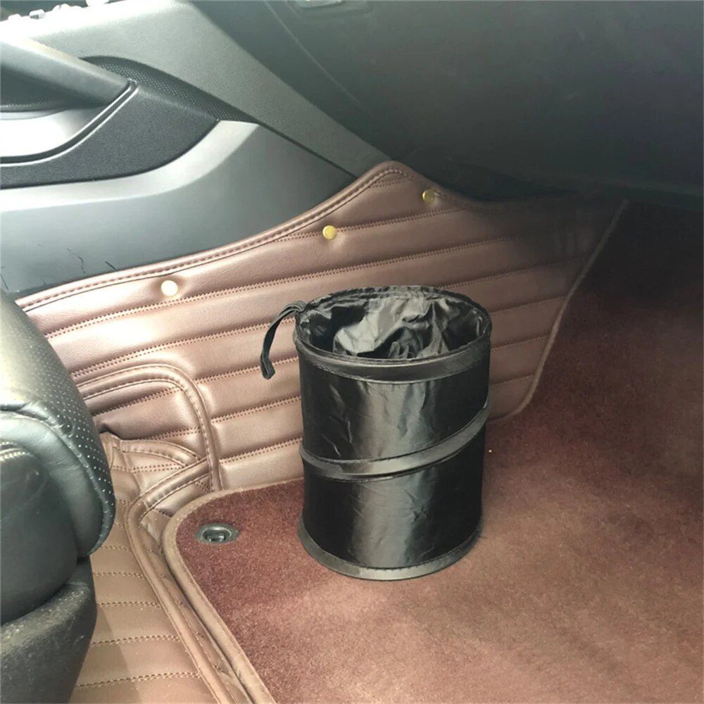 Compact Foldable Car Trash Can with Pressing Lid and Storage Pocket