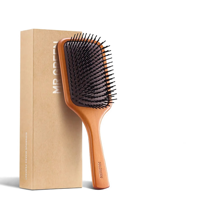 Natural Maple Wood Scalp Massage Hair Brush with Fine Tooth Comb