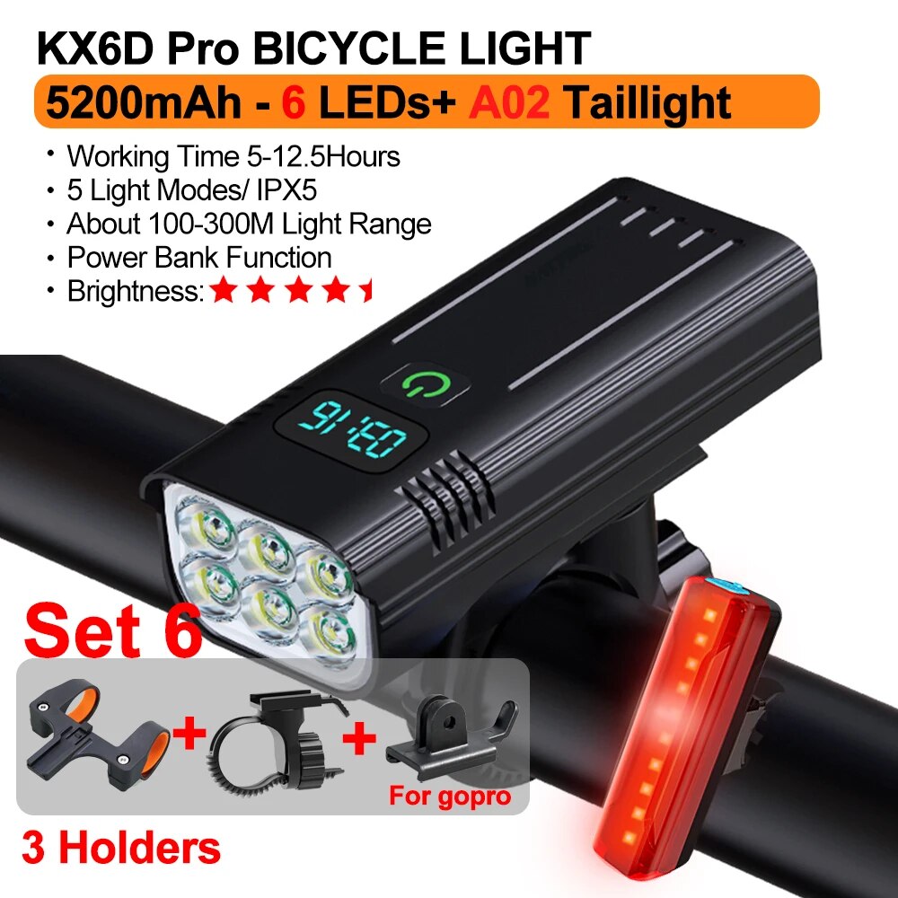 Ultra-Bright 10000mAh USB-C Rechargeable Bike Light Set