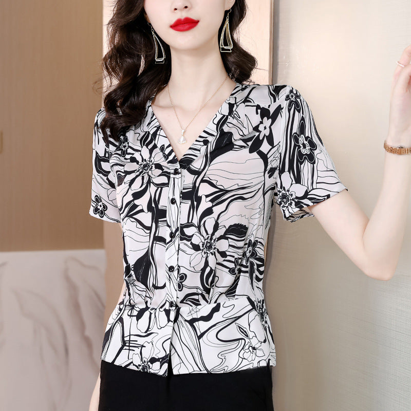 Silk Shirt Women's Short Sleeved