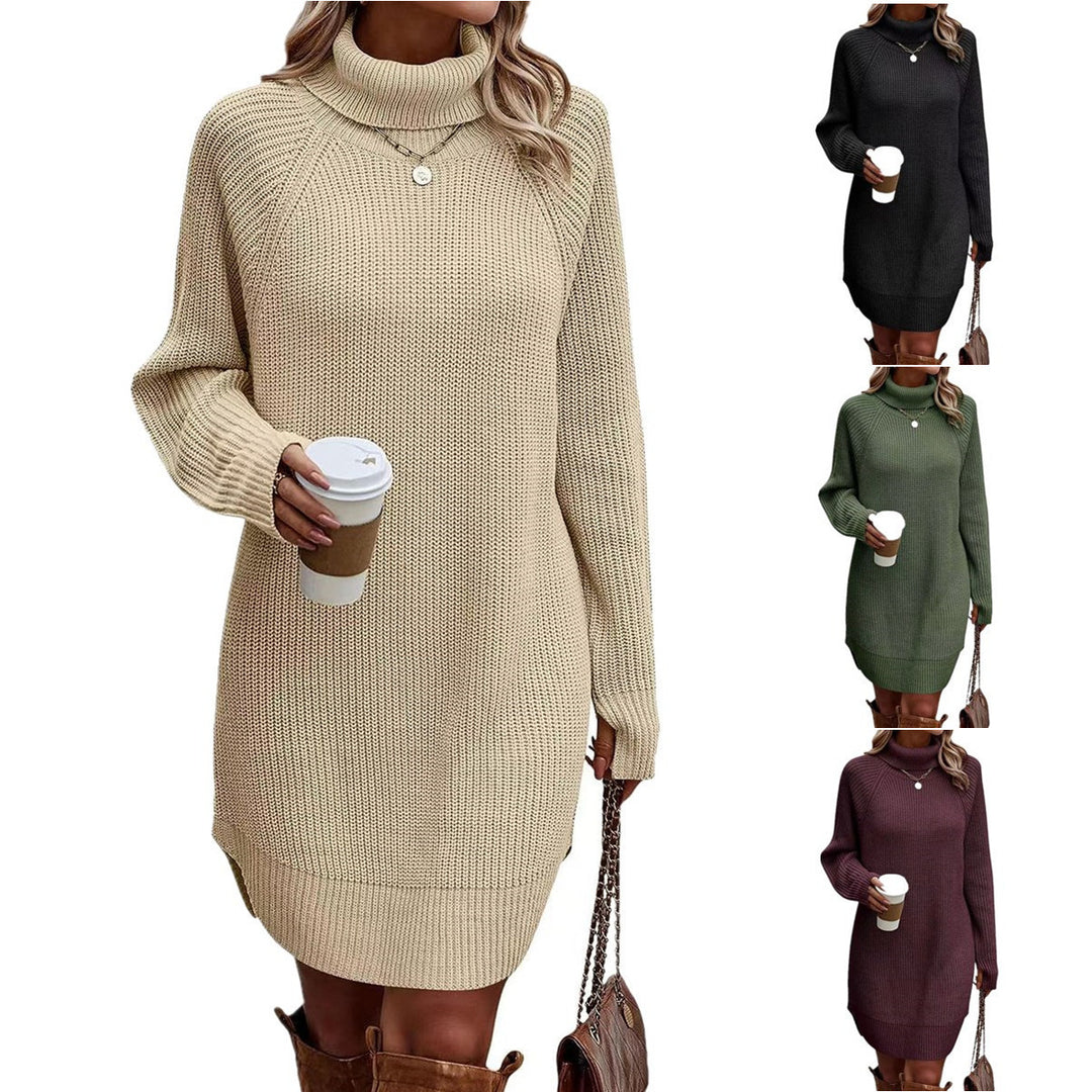 Fashion Slit Pullover High-neck Dress Lady