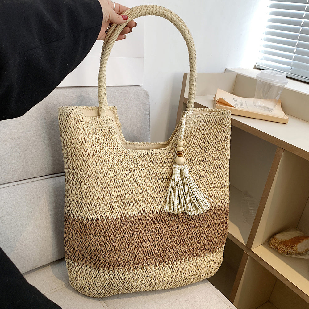 Boho Chic Summer Woven Tote Bag with Tassels