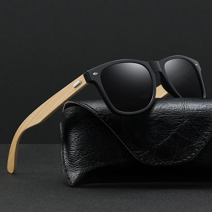 Vintage Bamboo Wood Square Sunglasses