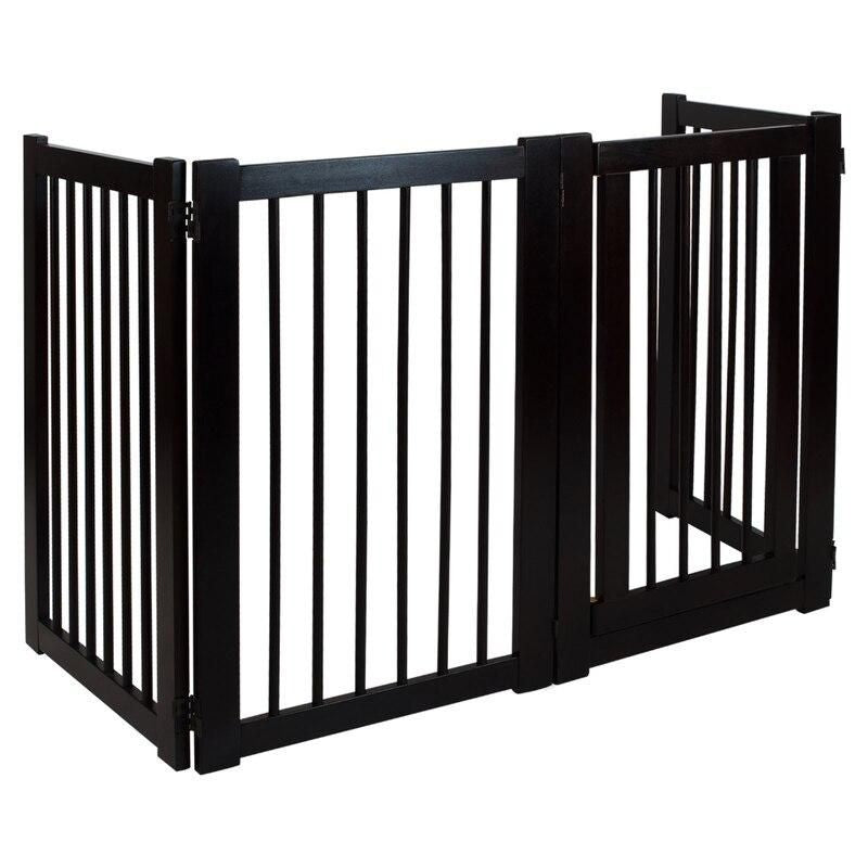 Elegant Espresso Hardwood Freestanding Pet Gate with Walk-Through Door