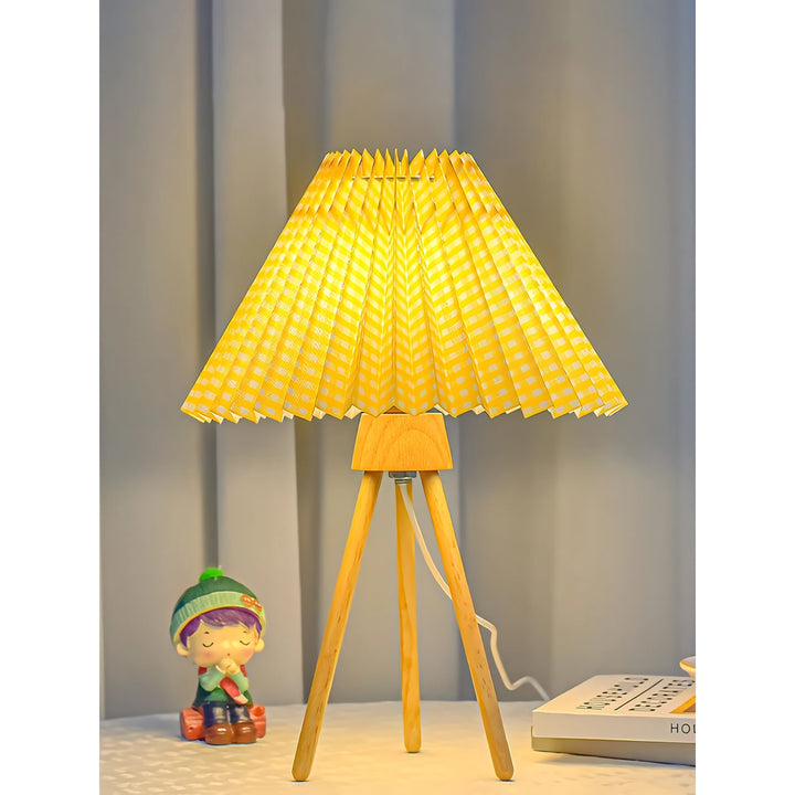 Wood USB Table Lamp with Adjustable Brightness for Bedside and Desk