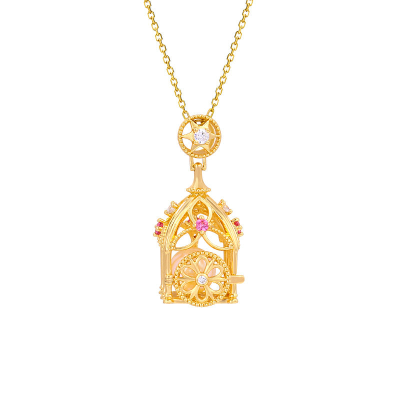 Fairy Tale Pumpkin Carriage Three-dimensional Design Can  The Bird Cage Necklace