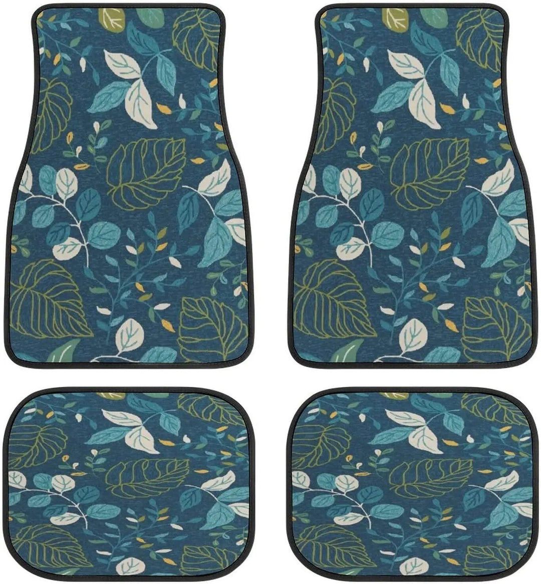 Universal Blue Floral Print Car Floor Mats Set