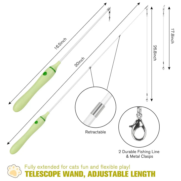 Interactive Retractable Cat Toy with Laser, Feather Teaser, and Telescopic Wand for Cats