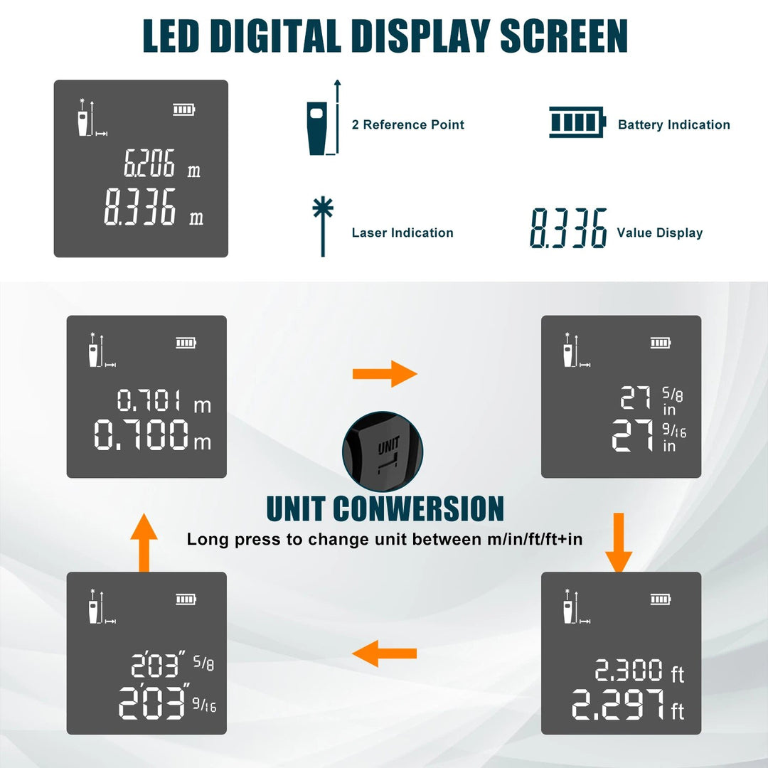 40M 2-In-1 Digital Laser Tape Measure & Rangefinder