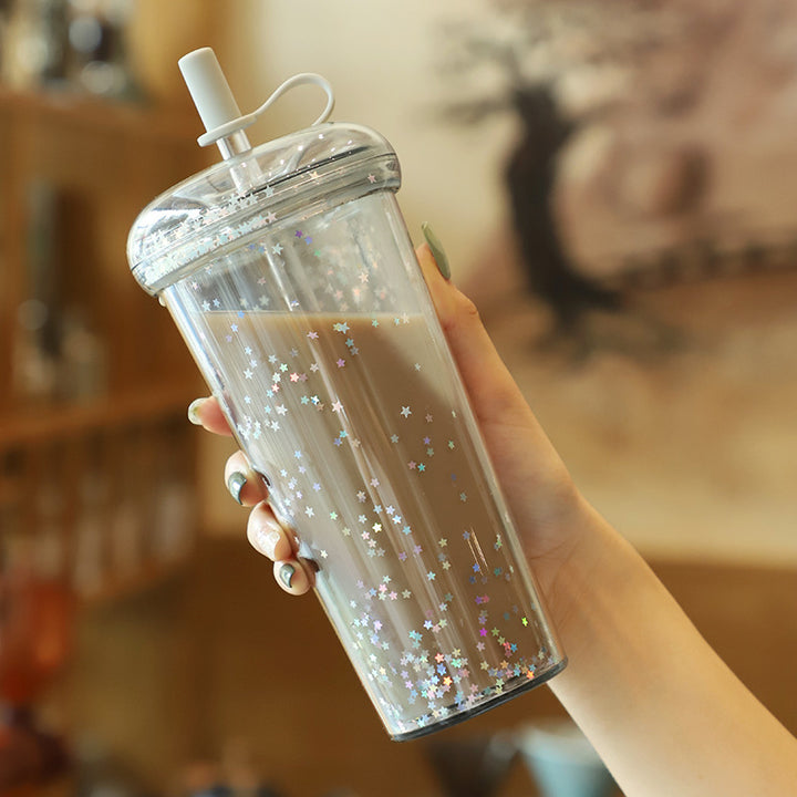 Sparkling Kawaii Bubble Tea Water Bottle with Straw