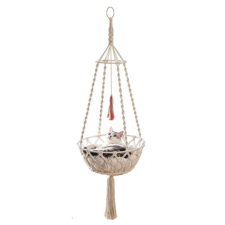 Bohemian Style Cotton Rope Cat Hammock with Tassel and Toy