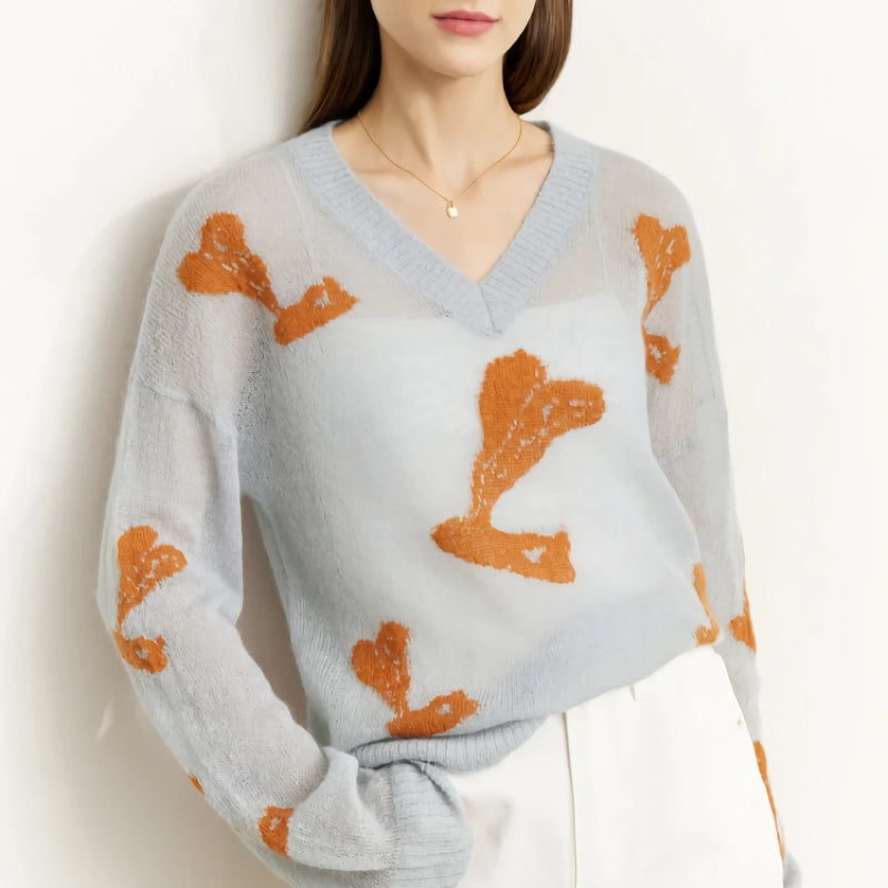 Autumn V-neck Jacquard Loose Mohair Sweater