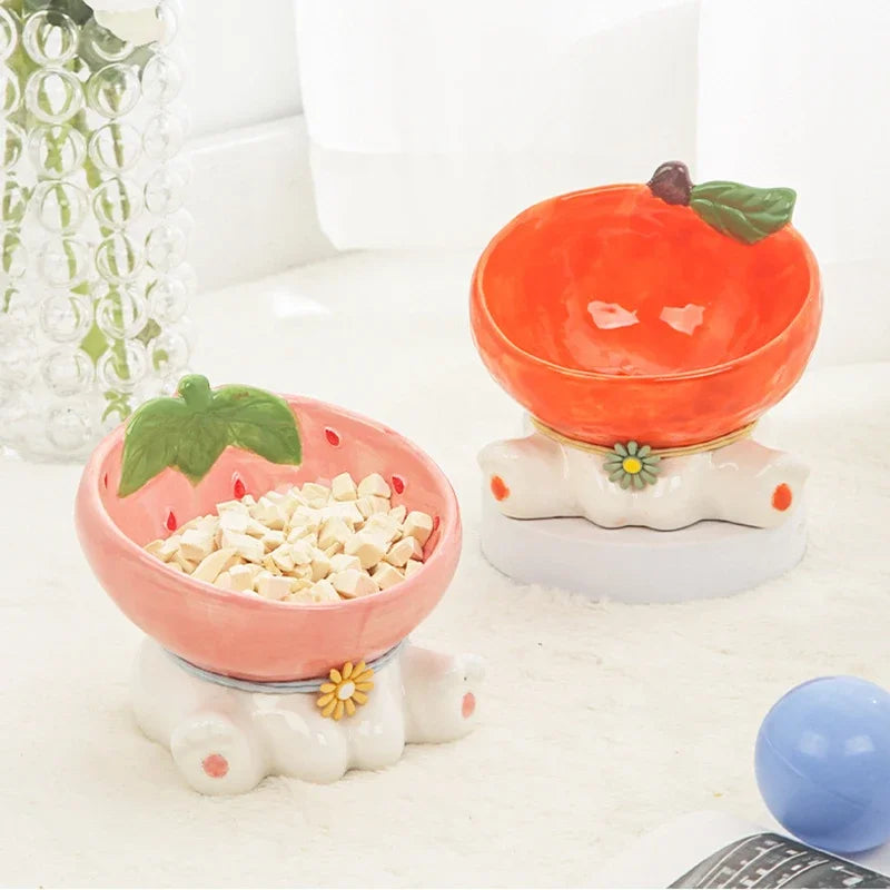 Elevated Cat Ceramic Bowl with Tilted Design for Easy Eating and Drinking