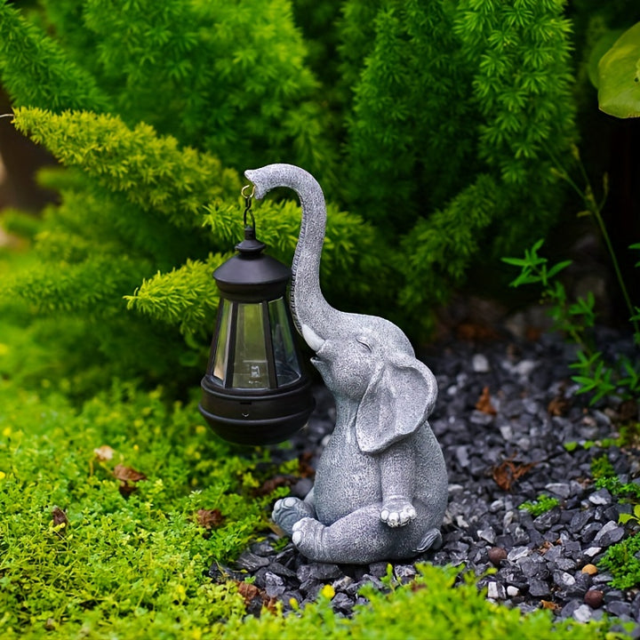 Solar-Powered Elephant Lantern Statue