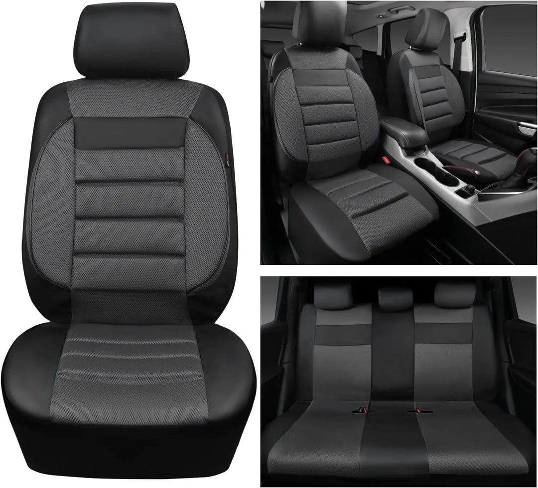 Leather Car Seat Covers with 3D Foam Back Support and Air Mesh