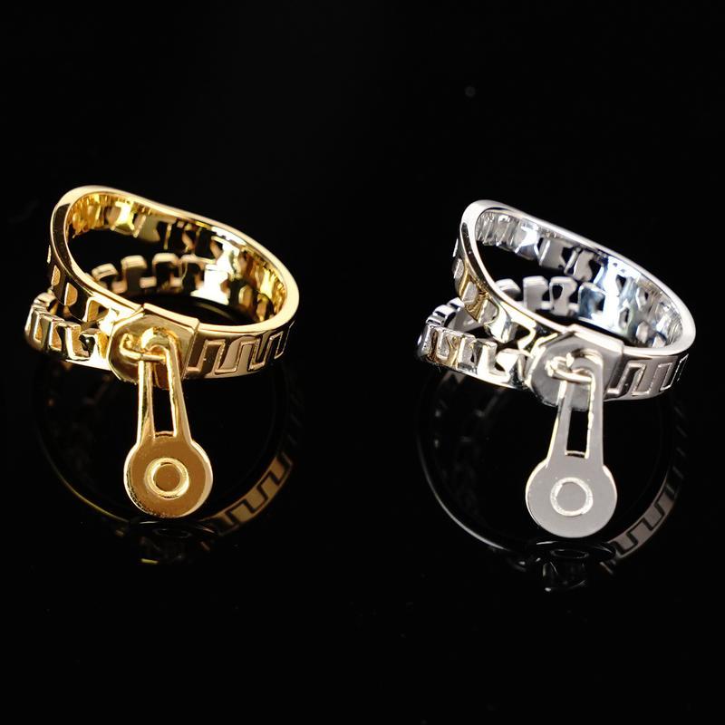 Fashion Simple Silver Gold Plated Zipper Ring