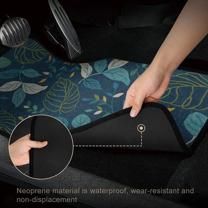 Universal Blue Floral Print Car Floor Mats Set