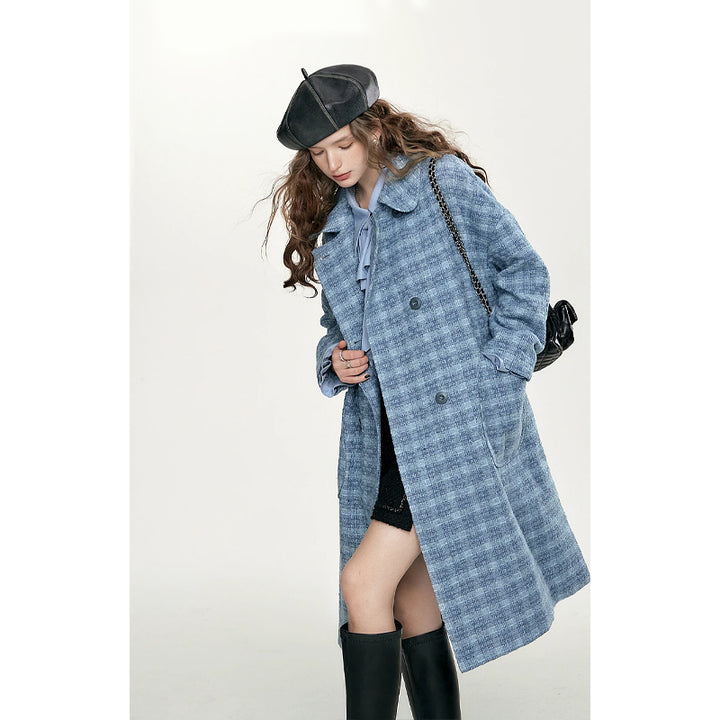 Blue Vintage Plaid Women's Coat