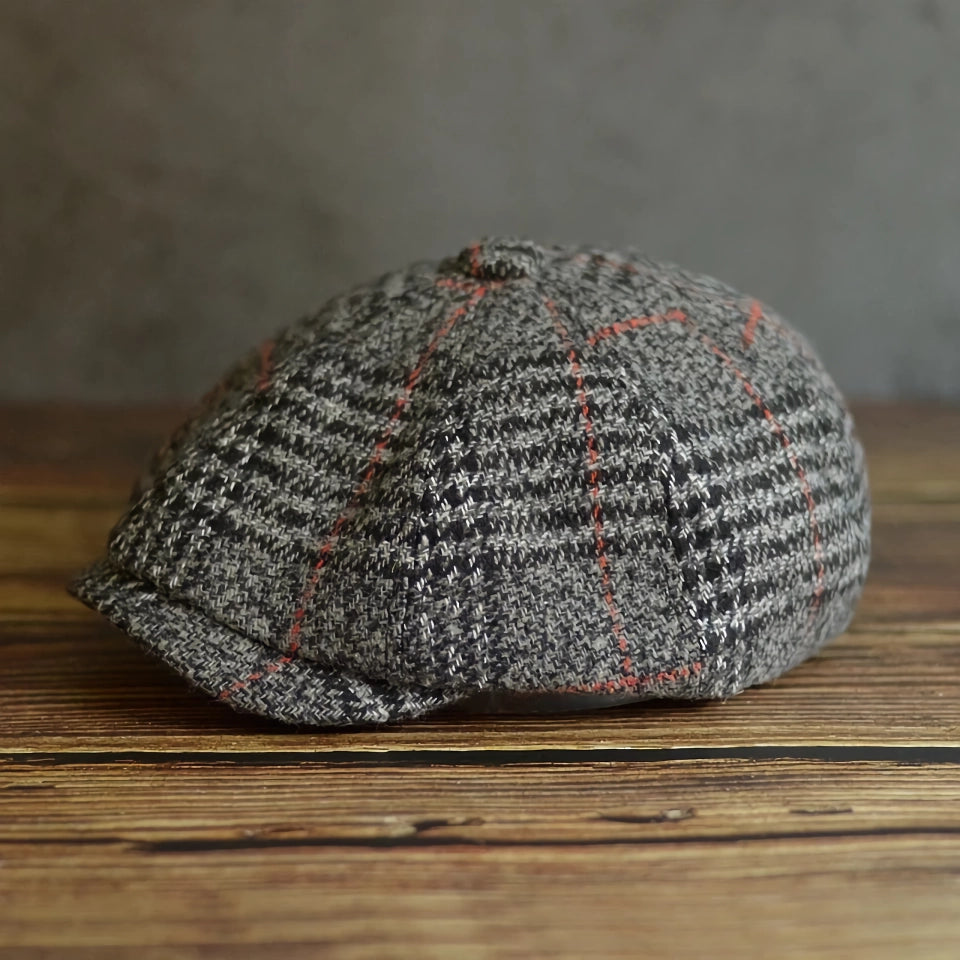 Classic Wool Blend Newsboy Cap for Men and Women - Retro Plaid Flat Cap