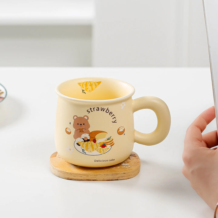 Cute Beige Bear Ceramic Coffee & Milk Mug – Adorable Cartoon Design for Office & Dormitory