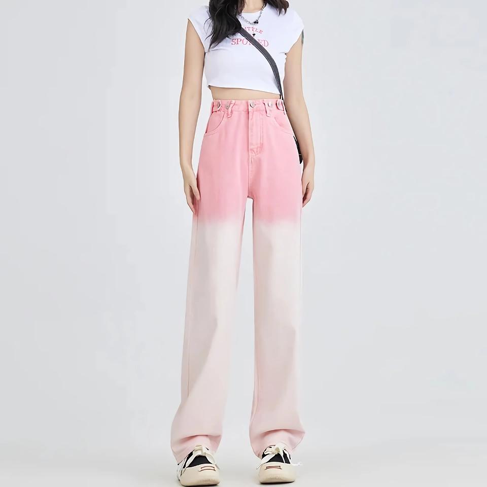 Stylish Pink Gradient Wide Leg Jeans for Women