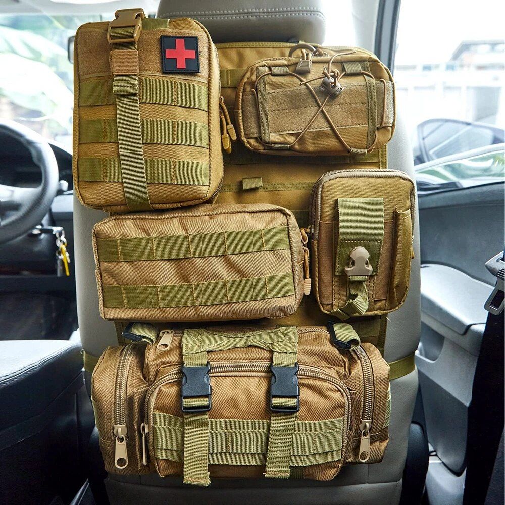 Universal Tactical Car Seat Organizer with 5 Detachable Molle Pouches