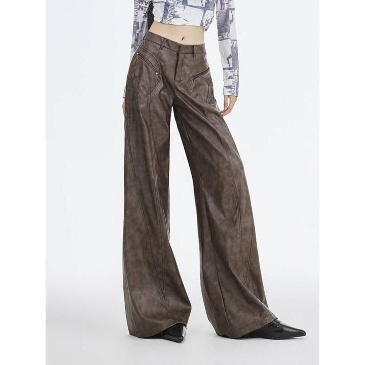 Faux Leather Wide Leg Trousers for Women