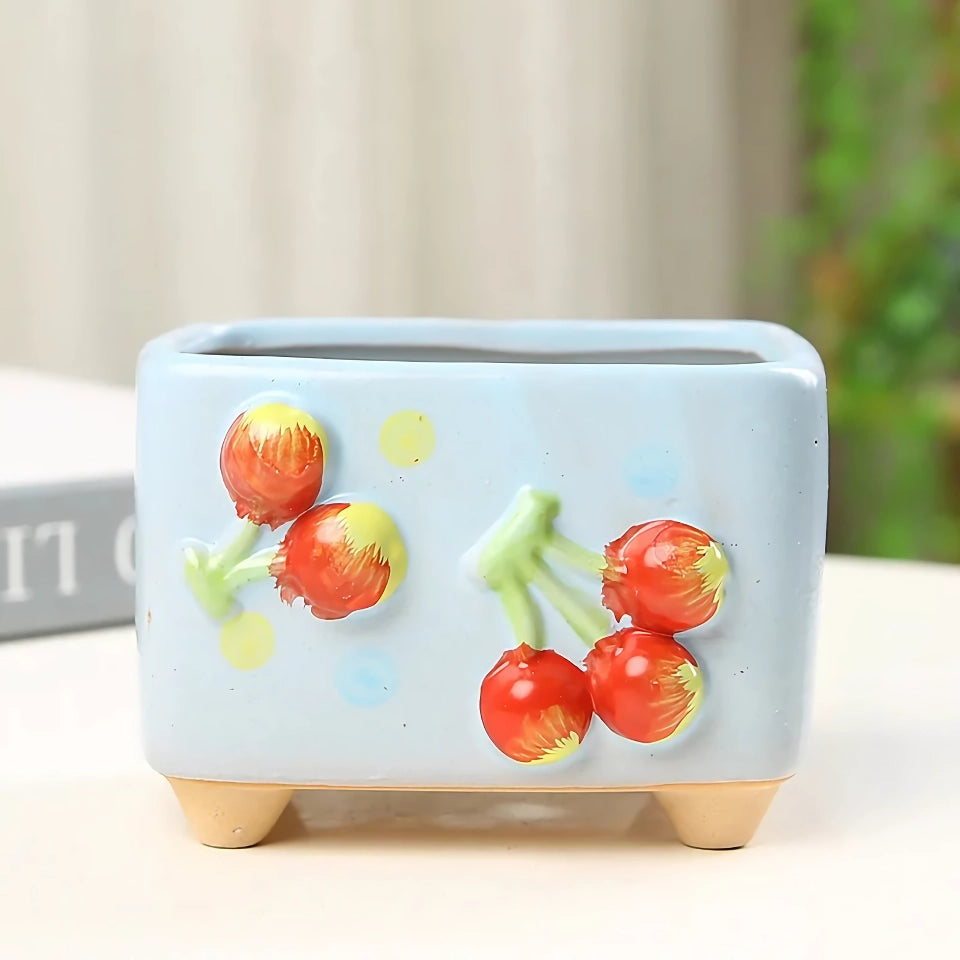 Creative Mini Square Ceramic Plant Flower Pot - Cute Porcelain Carved Vase for Home Décor