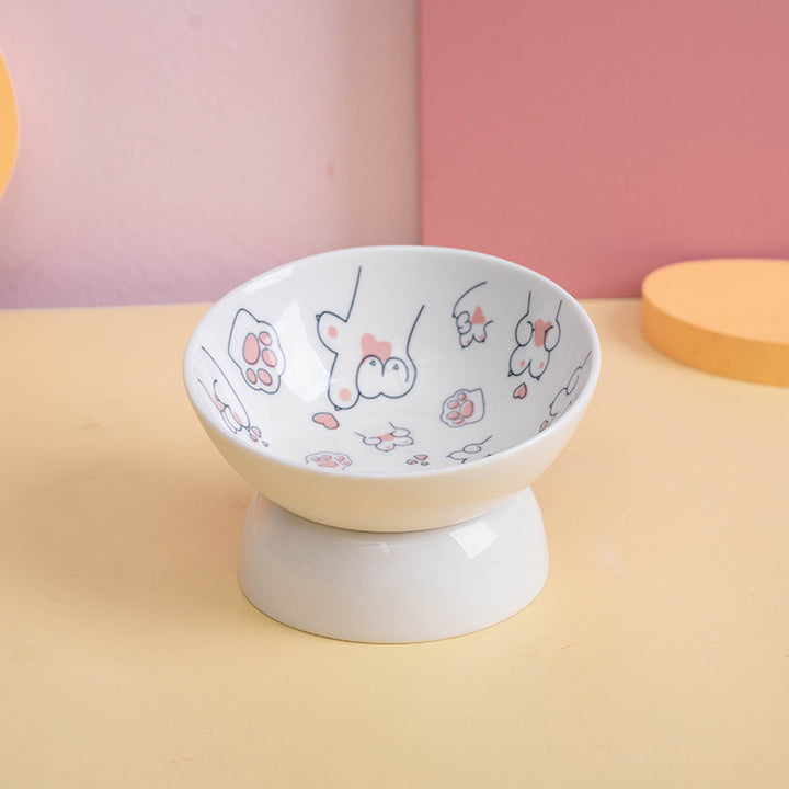 Cute Cartoon Ceramic Cat Bowl with High Stand