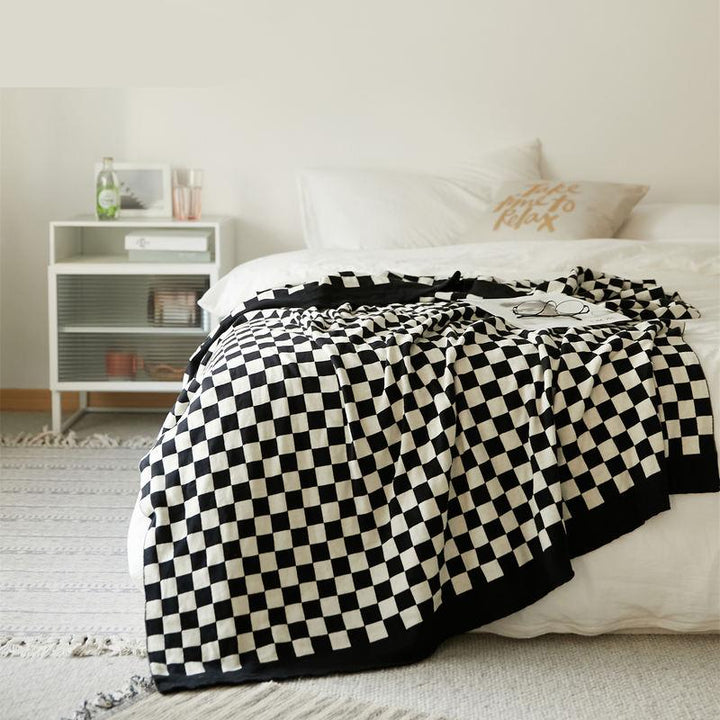 Cozy Checkerboard Plaid Cotton Knitted Blanket for Home Décor